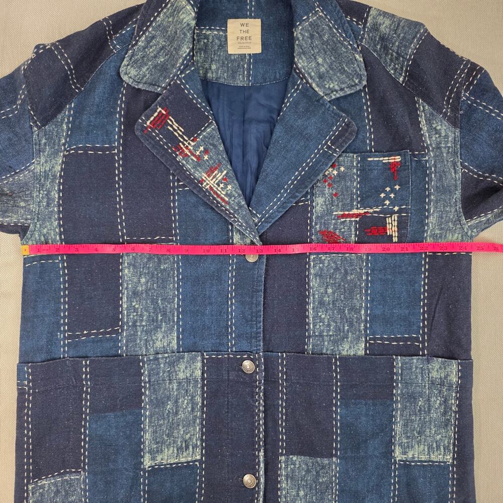 Free People We The Free Open Studio Duster Indigo Patchwork Denim Coat XS/S NWT - Picture 6 of 13